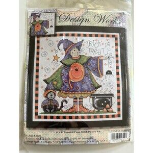 Design Works Halloween Cross Stitch Kit Trick Or Treat Witch Cat NEW